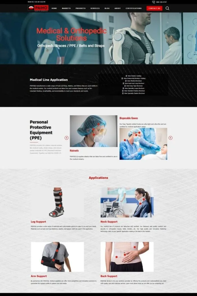 PAIHO North America website screenshot, textile manufacturer.