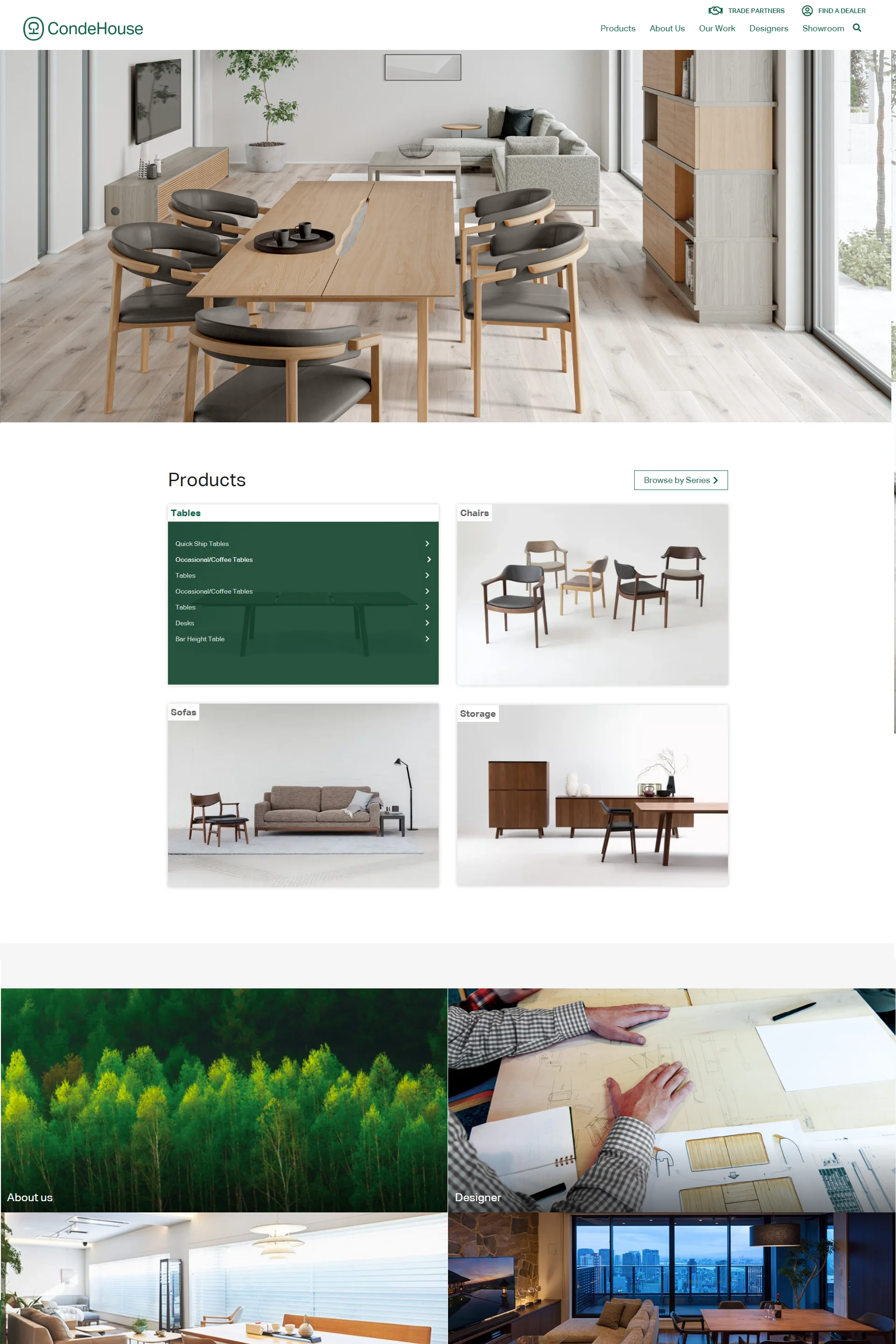 Screenshot of CondeHouse, Japan-based high end Japanese furniture manufacturer.