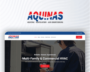 Custom website design for Aquinas HVAC, featuring a modern layout and responsive WordPress development.