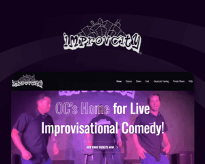 Custom website design for ImprovCity, featuring a modern layout and responsive WordPress development.