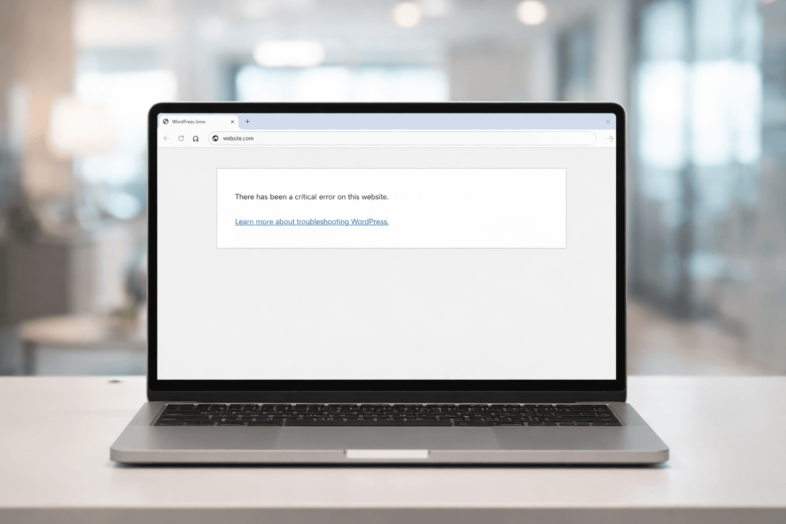 WordPress critical error message displayed on a website screen.