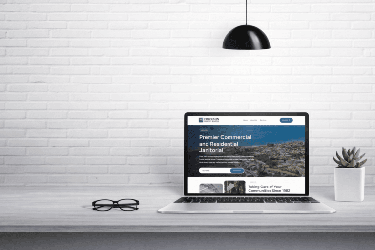 Clean business website layout displayed on laptop with clear structure and simple design