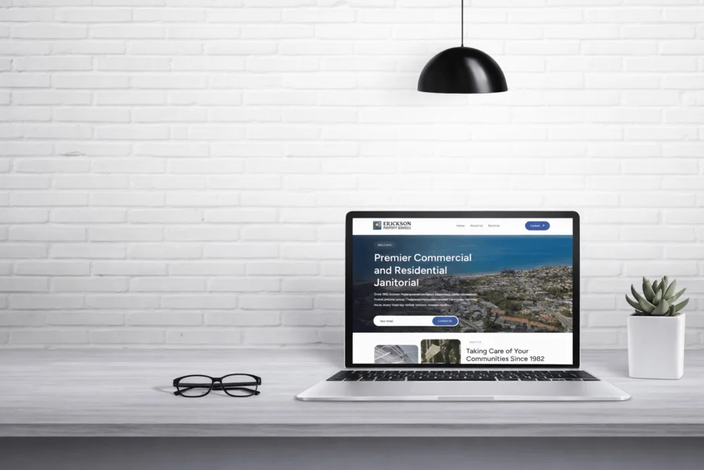Clean business website layout displayed on laptop with clear structure and simple design