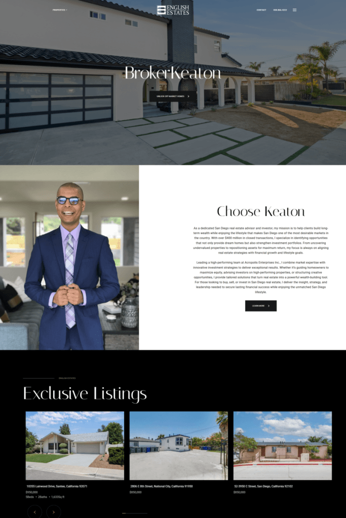 Real estate broker website screenshot.