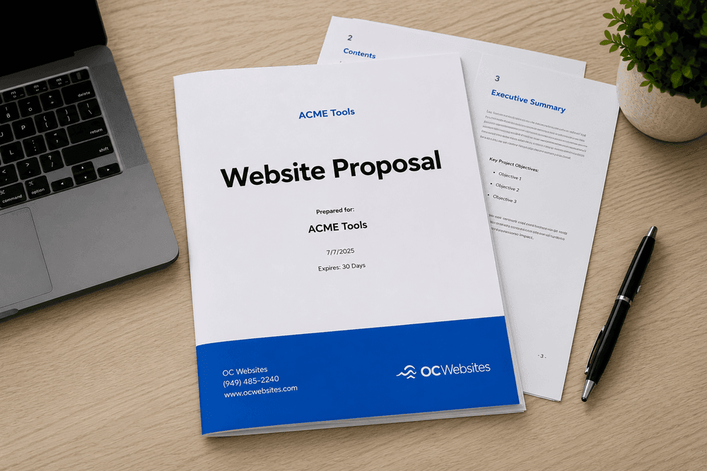OC Websites proposal sitting on desktop.