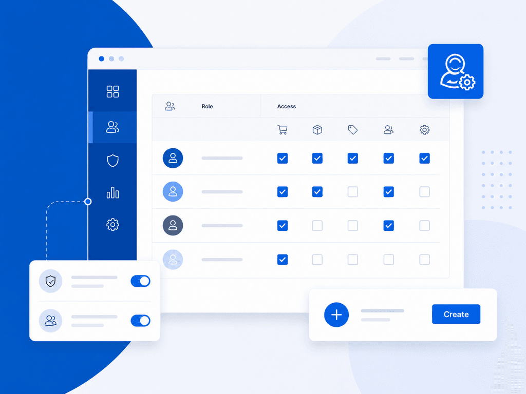 Illustration of a B2B ecommerce dashboard with custom user roles and account permissions