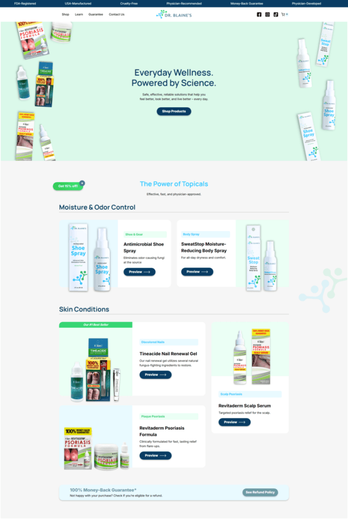 Dr. Blaine's ecommerce website