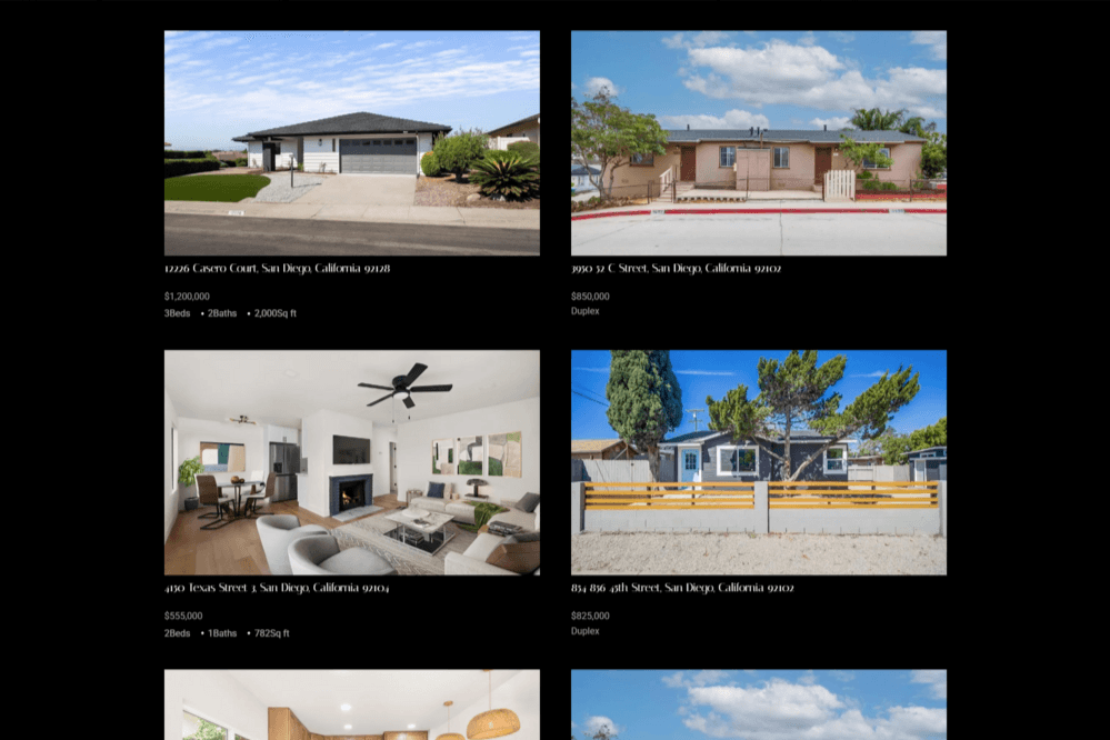 Custom MLS listing integrations for San Diego realtor.