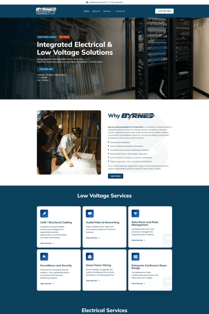 Byrnes communications electrical contractor home page