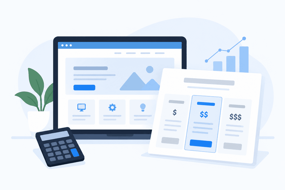 Illustration of a website and pricing comparison for custom website projects